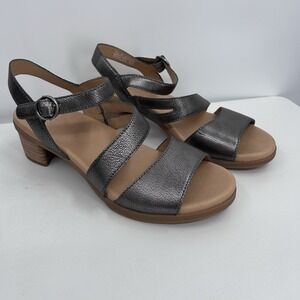 Dansko Womens Tansy Gunmetal Metallic Comfort Strappy Leather Sandals Sz EU 40